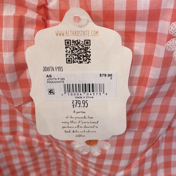 🆕 Altar’d State Gingham Dress with Daisies Embroidered all Over. Smock Back NWT - Picture 7 of 9